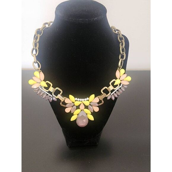 Erica Lyons NWT statement necklace yellow and rose pink - Picture 1 of 8